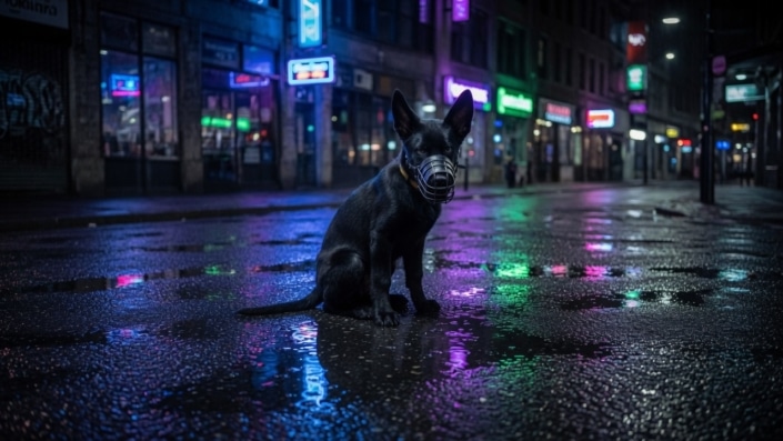 Headerbild: ein schwarzer Hund mit Beißkorb